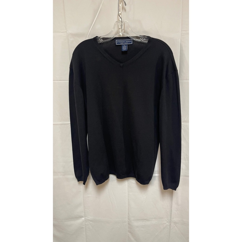 Andrew Fezza Vintage V-neck Black Silk Lightweight Sweater Mens XL Luxury Fine